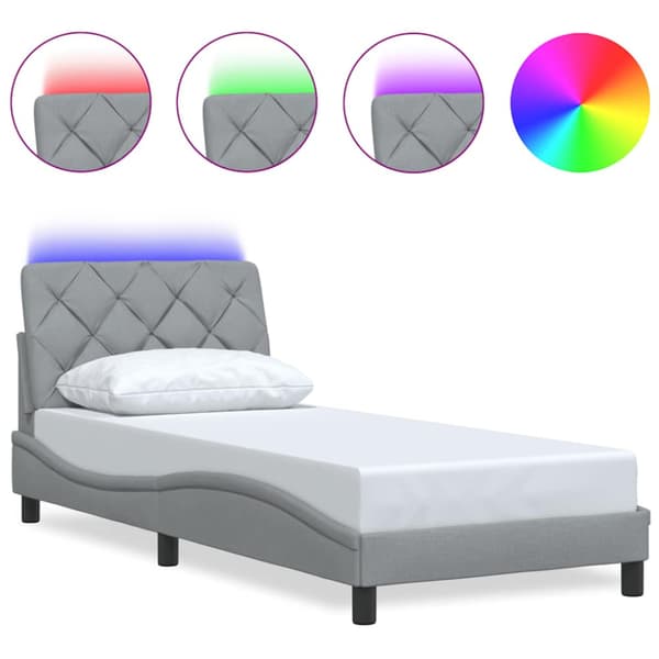 Bed Frame with LED without Mattress Light Grey 90x200 cm Fabric