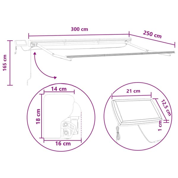 Manuell markisram med LED-lampor Sand 3 x 2,5 m