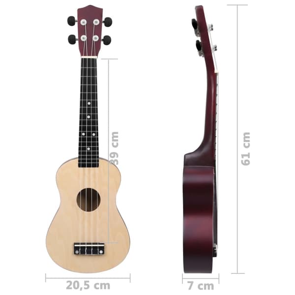 Ukulele med väska för barn sopran ljust trä 23"