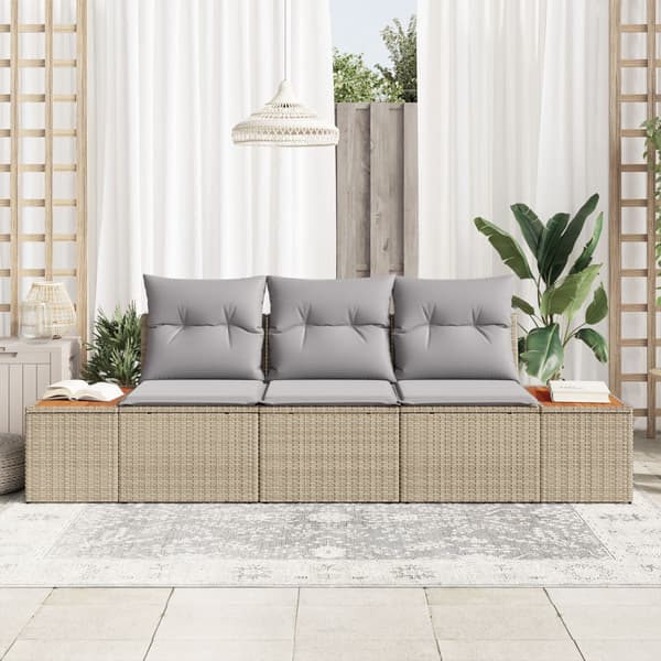 Trädgårdsoffset med kudde 3 pcs Beige konstrotting