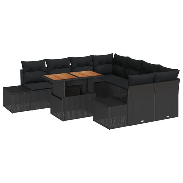 Trädgårdsoffset med lagring 9 pcs Svart Poly rattan