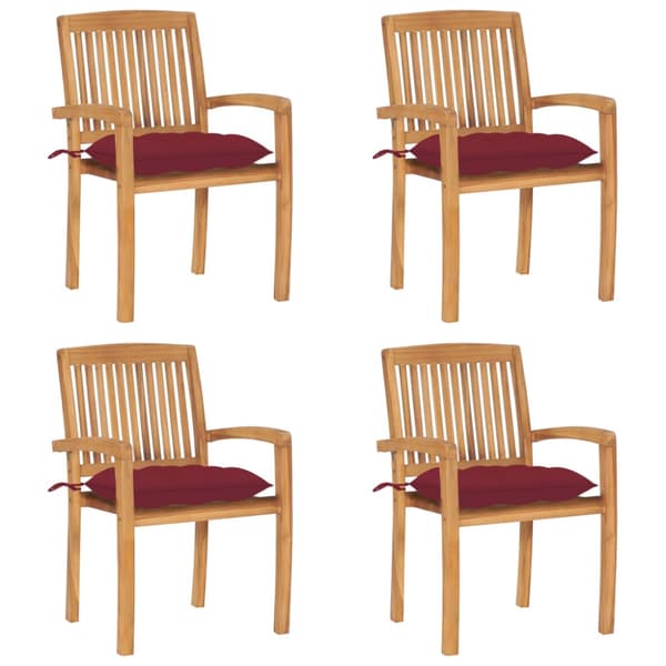 Stapelbara trädgårdsstolar med dynor 4 st massiv teak