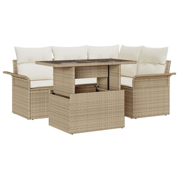 Trädgårdsoffset 5 st Beige [Syntetisk]: Poly Rattan