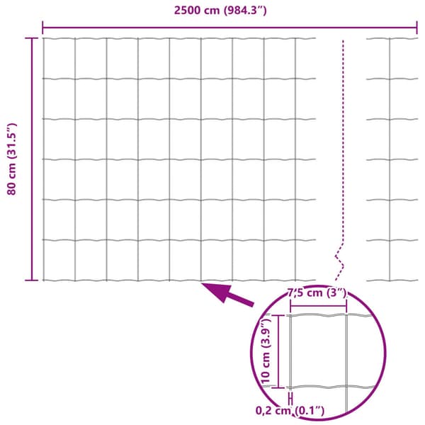 Stängsel med stolpe Silver 0,8 x 25 m Stål