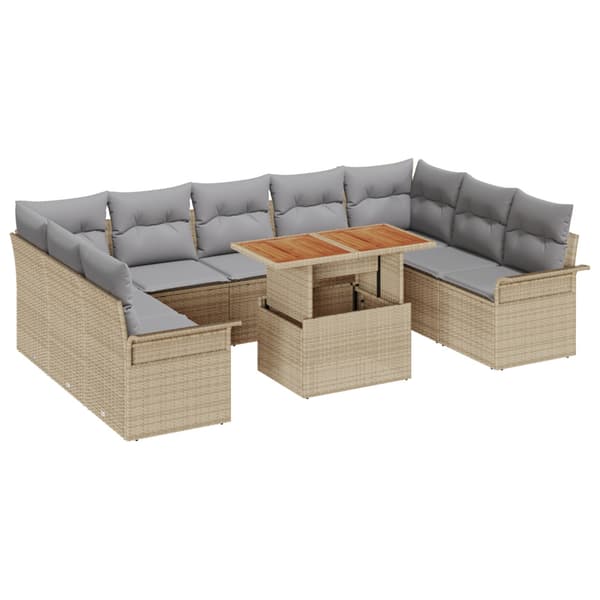 Trädgårdsoffset med lagring 10 pcs Beige Poly rattan