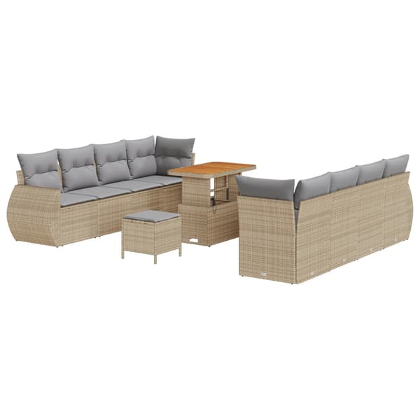 Trädgårdsoffset med lagring 11 pcs Beige Poly rattan