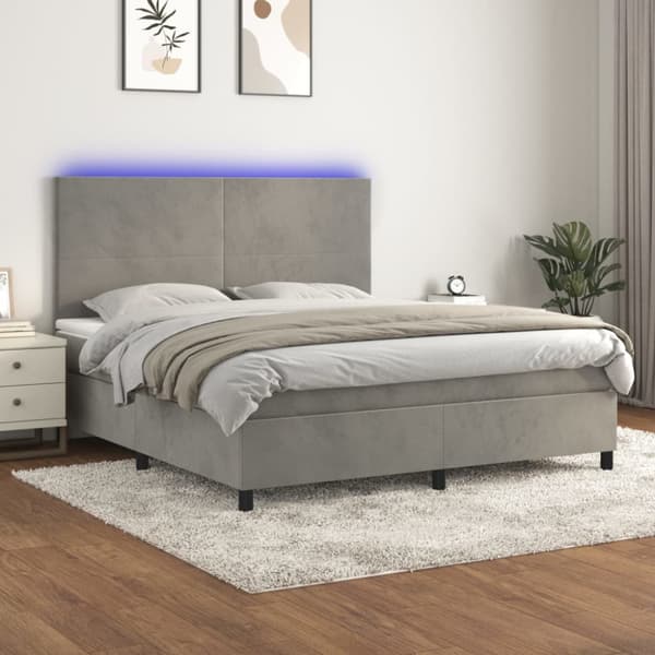 Ramsäng med madrass & LED ljusgrå 180x200 cm sammet