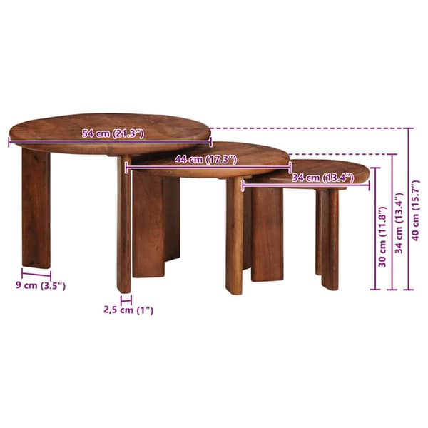 Nesting Kaffe Bord 3 pcs Honung brun Massivt mangoträ