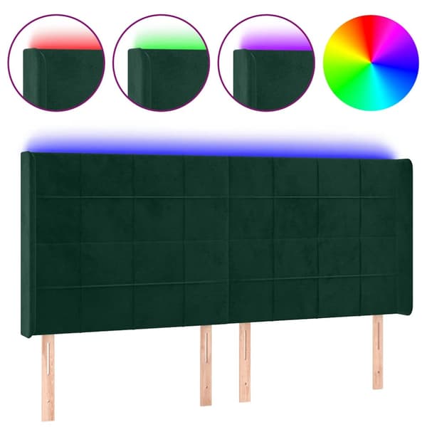 Sänggavel LED mörkgrön 203x16x118/128 cm sammet
