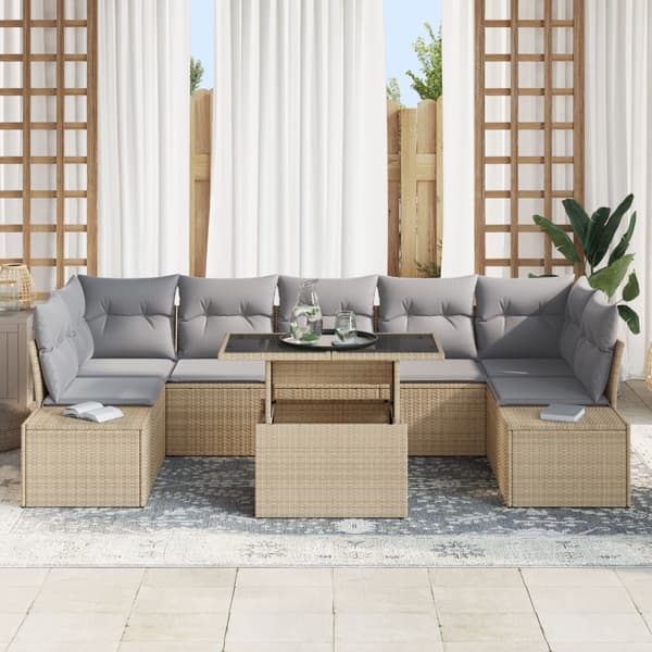 Trädgårdsoffset med kudde 8 pcs Beige och Ljusgrå