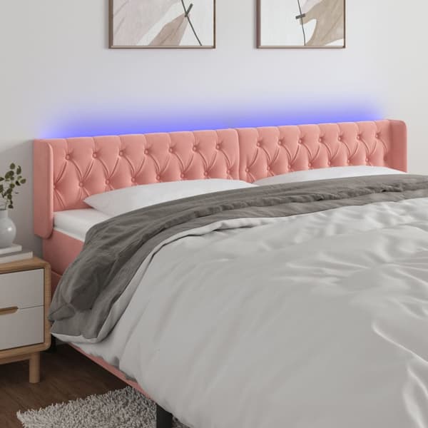 Sänggavel LED rosa 203x16x78/88 cm sammet
