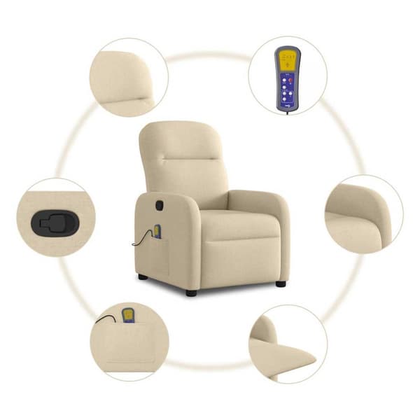 Massagefåtölj gräddvit tyg