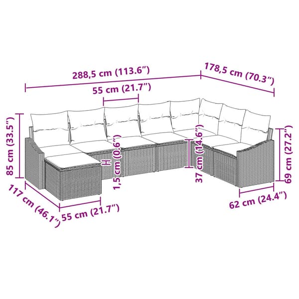 Soffset med kudde 8 pcs Ljusgrå konstrotting