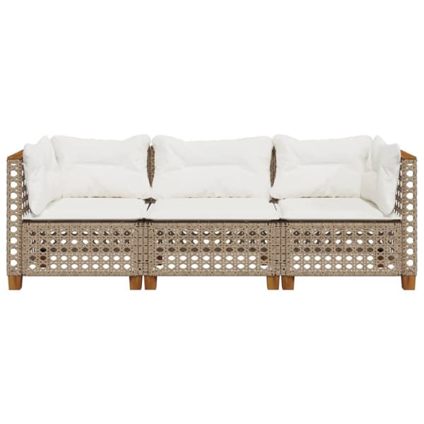 Trädgårdssoffa 3-sits med dynor konstrotting beige