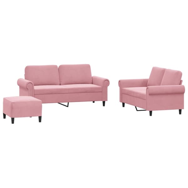 Soffgrupp med dynor 3 delar rosa sammet