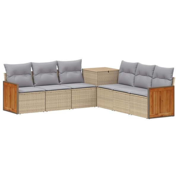 Soffset 7 pcs Beige och Ljusgrå Poly Rattan och stål