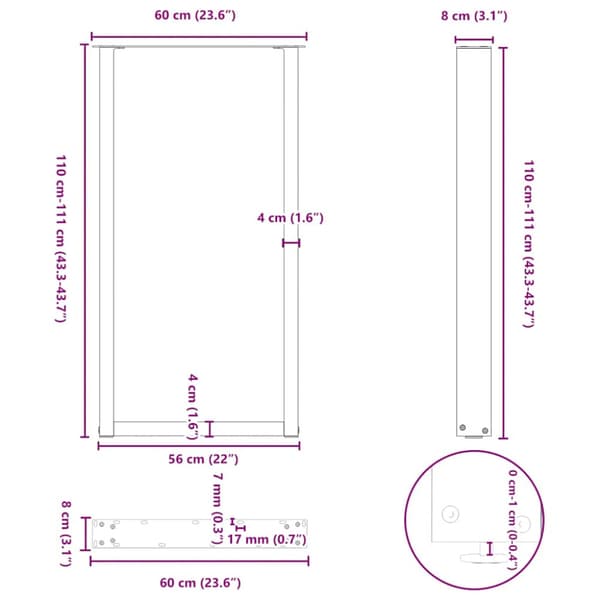 Barbordsben U-formade 2 st antracit 60x(110-111) cm stål