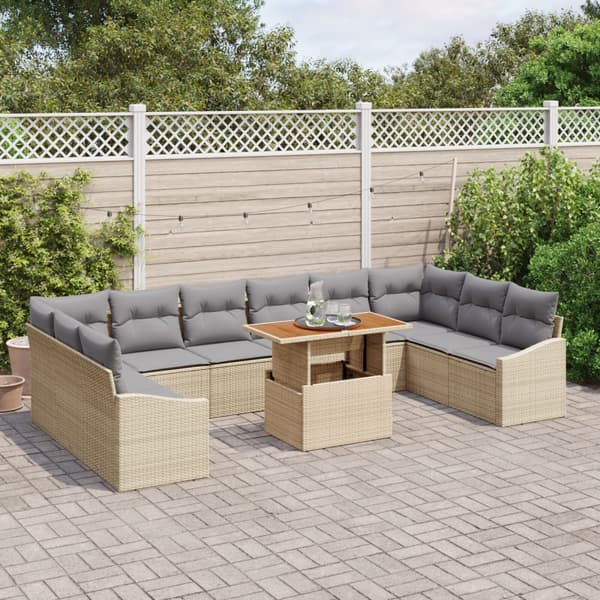 Trädgårdsoffset med lagring 11 pcs Beige Poly rattan
