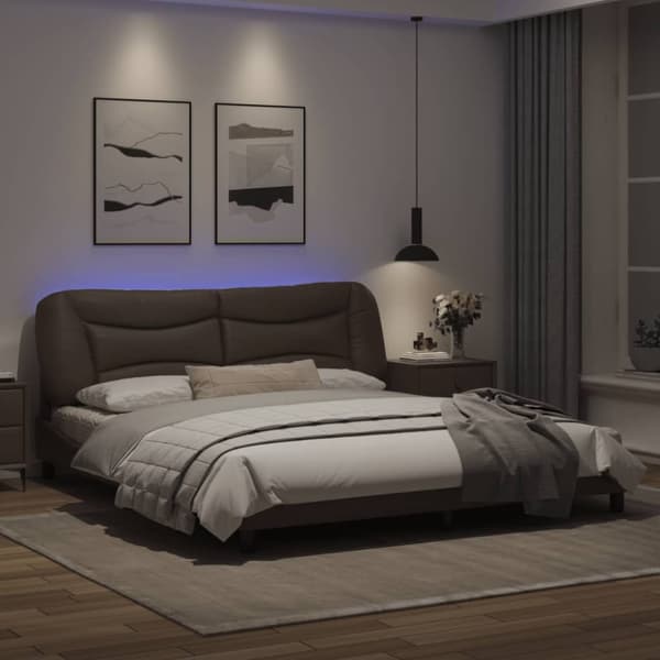 Bed Frame with LED without Mattress "Hvar" Grey 180x200 cm