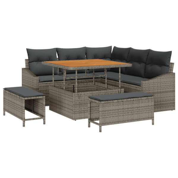 Trädgårdsoffset med kudde med lagring 8 pcs Grå Poly rattan