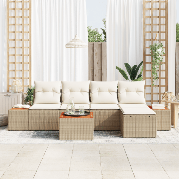 Trädgårdsoffset 6 pcs Beige och gräddfärgad Polyrattan