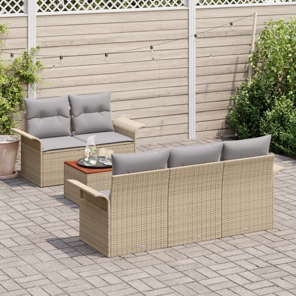 Trädgårdsoffset med kudde 6 pcs Beige konstrotting