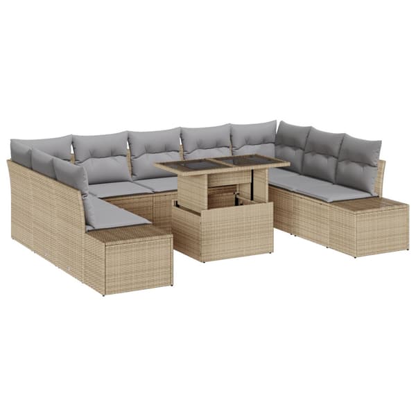 Trädgårdsoffset med lagring 10 pcs Beige Poly rattan
