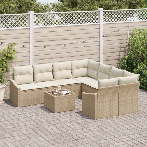 Soffset med kudde 9 pcs Beige och gräddfärgad konstrotting