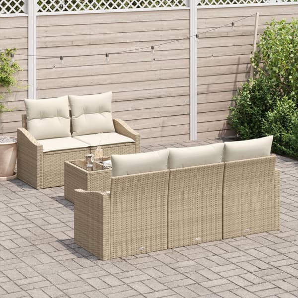 Soffset med kudde 6 pcs Beige och gräddfärgad konstrotting