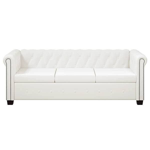 Chesterfield 3-sits konstläder vit
