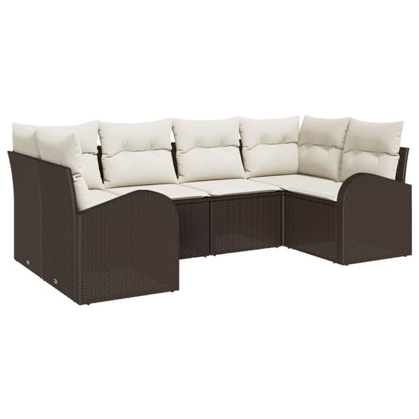 Trädgårdsoffset med kudde 6 pcs Brun Poly Rattan