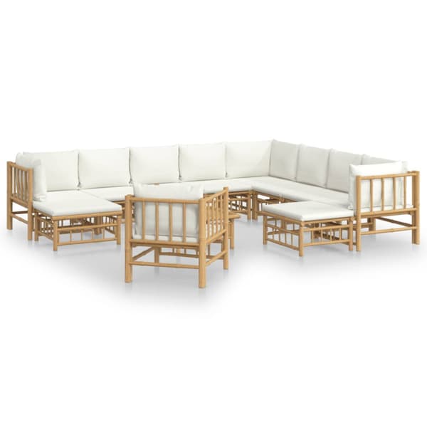 Loungegrupp 12 delar gräddvita dynor bambu