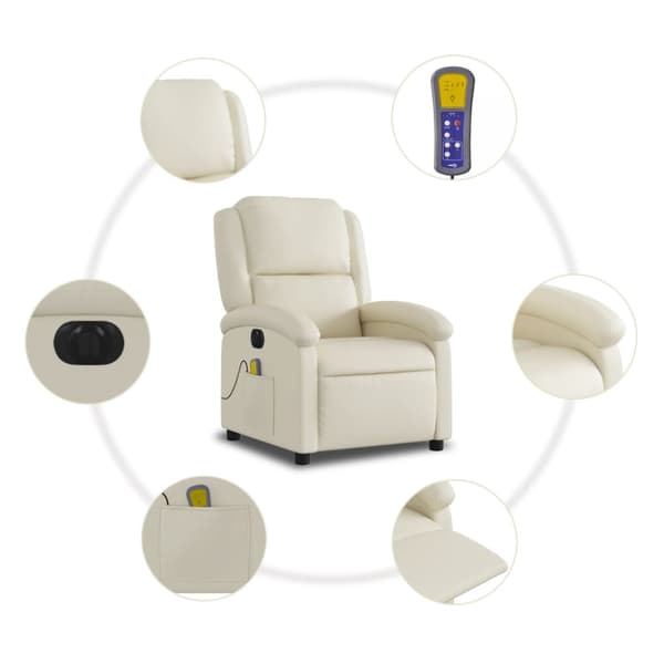 Elektrisk massagefåtölj gräddvit konstläder