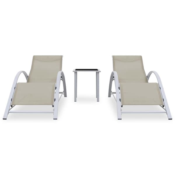 Solsängar 2 st med bord aluminium gräddvit