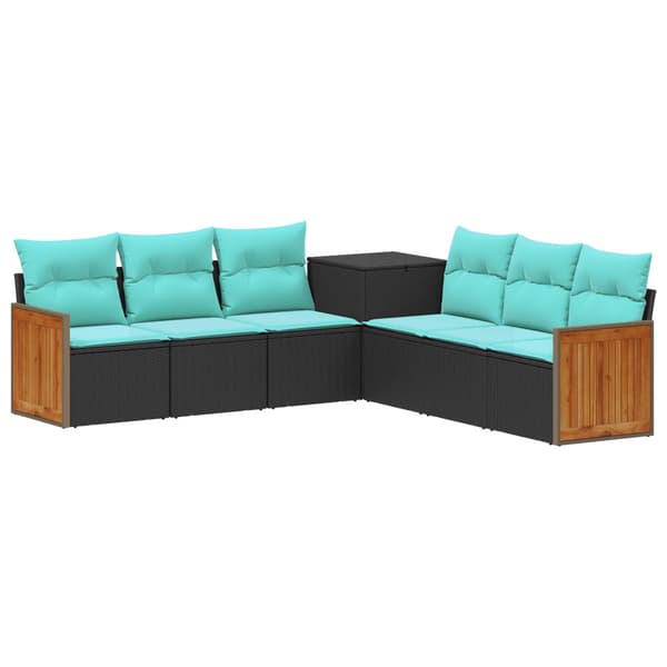 Soffset 7 pcs Svart och blå Poly Rattan och stål