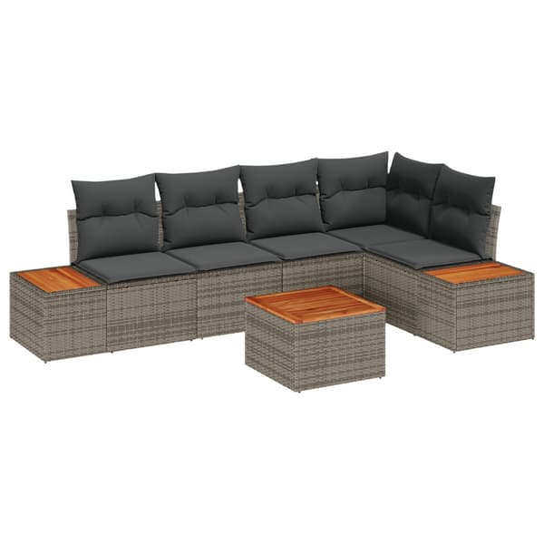Trädgårdsoffset med kudde 6 pcs Grå Poly rattan
