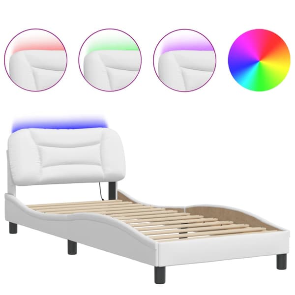 Bed Frame with LED without Mattress "Hvar" White 80x200 cm