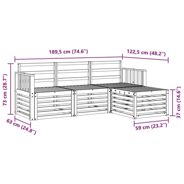 Utomhussoffset 4 pcs Vit 189,5 x 122,5 x 73 cm