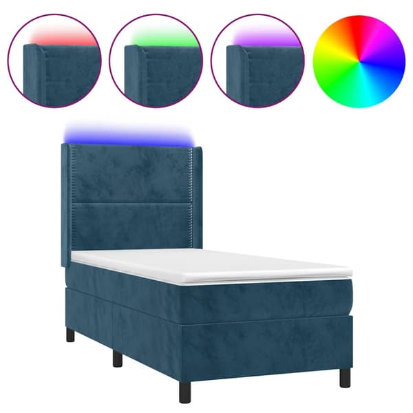 Ramsäng med madrass & LED mörkblå 100x200 cm sammet