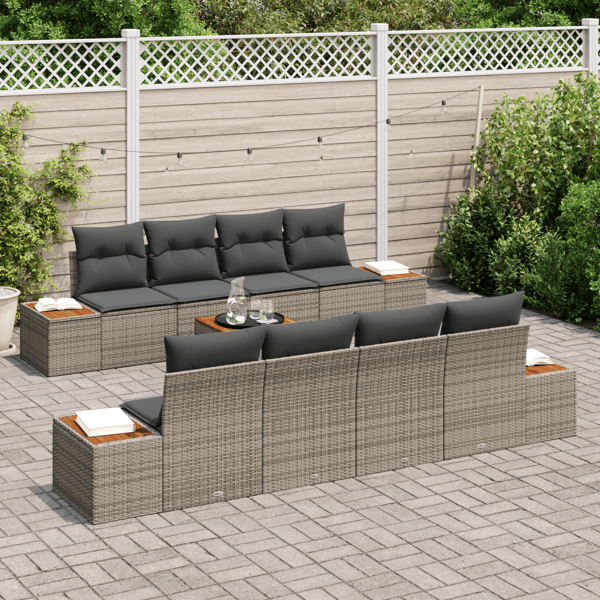 Trädgårdsoffset med kudde med lagring 9 pcs Grå Poly rattan