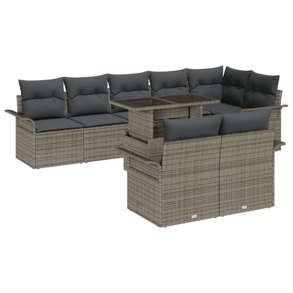 Trädgårdsoffset med kudde 9 pcs Grå Poly rattan
