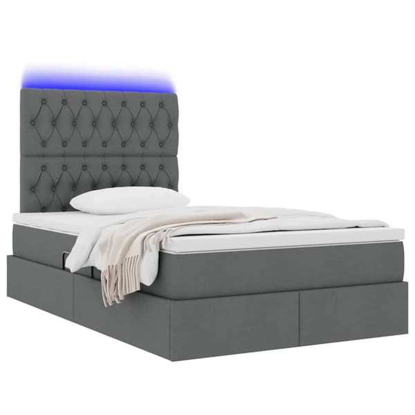 Förvaringssäng med LED med led Mörkgrå 120 x 190 cm Polyester