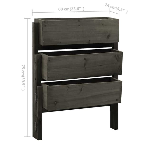 Infällbar odlingslåda grå 60x14x75 cm massivt granträ