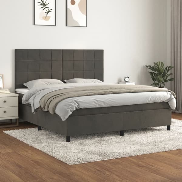 Ramsäng med madrass mörkgrå 180x200 cm sammet
