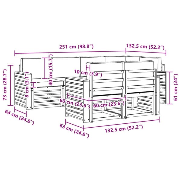 Utomhussoffset 7 pcs Vit och grädde 251 x 132,5 x 73 cm