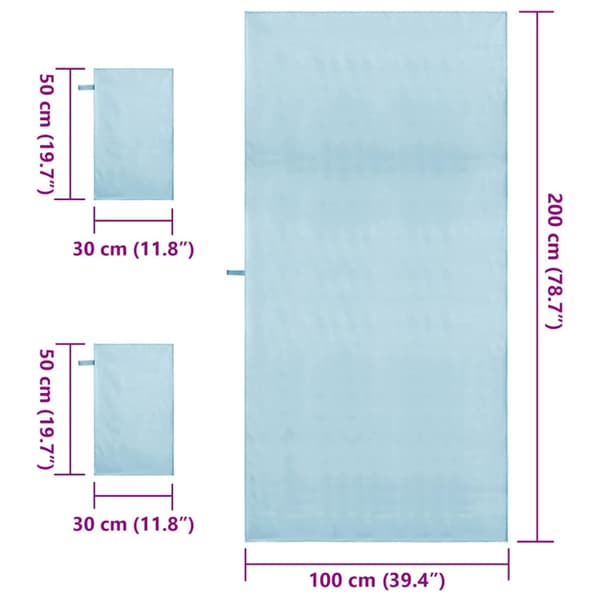 Sporthandduk Set 3 pcs Blå Polyester och polyamid