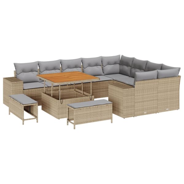 Trädgårdsoffset med kudde 12 pcs Beige konstrotting