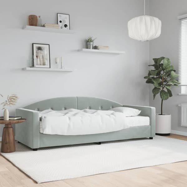 Dagbädd med madrass ljusgrå 80x200 cm sammet