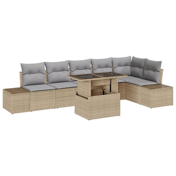 Trädgårdsoffset med lagring 7 pcs Beige Poly rattan