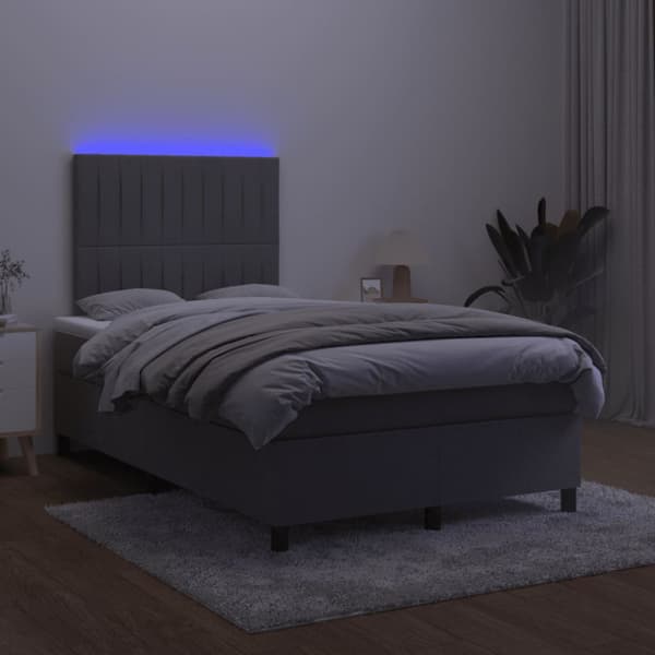 Ramsäng med madrass & LED mörkgrå 120x190 cm sammet